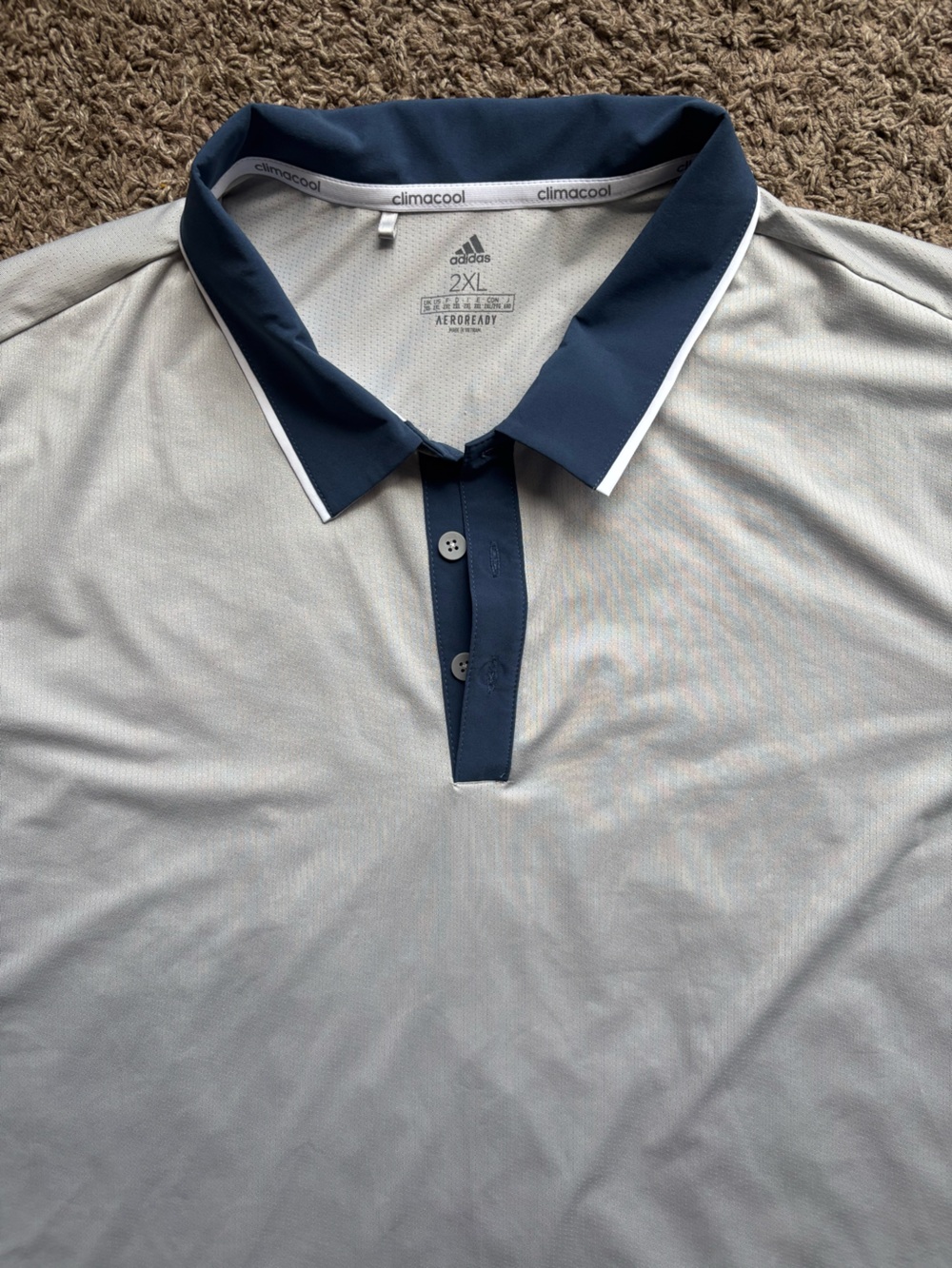 adidas Men's Light Gray Polo with Navy Collar
